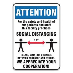 Accuform® MGNG907VPESP Social Distance Signs, Wall, 14 x 7, Patients and Staff Social Distancing, Humans/Arrows, Blue/White, 10/Pack - Pack of 10 GN1M