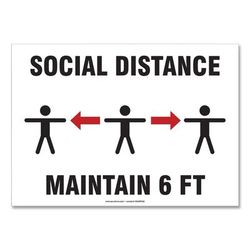 Accuform® MGNF544VPESP Social Distance Signs, Wall, 10 x 7, "Social Distance Maintain 6 ft", 3 Humans/Arrows, White, 10/Pack - Pack of 10 GN1MGNF544VP