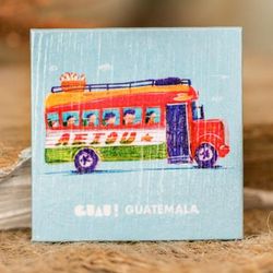 'Traditional Chicken Bus-Themed Paper Magnet from Guatemala'