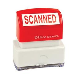 Office Depot Brand Pre-Inked Message Stamp, "scanned", Red