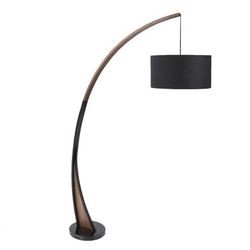 Lumisource Noah Mid-Century Modern Floor Lamp, Black Shade/walnut & Black Marble Base
