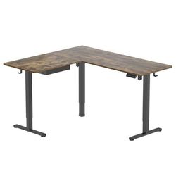 Mount-It! Large Adjustable 28.3" And 46.5" Corner Sit-Stand Desk, Brown