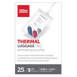 Office Depot Brand Laminating Pouches, Luggage Tag With Loop, 5 Mil, 2 1/2" X 4 1/4", Pack Of 25