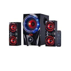 Befree Sound 2.1 Channel Bluetooth Surround Sound Speaker System, Red/black