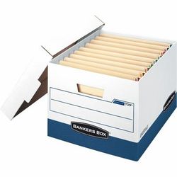 Bankers Box Stor/file Max Lock Heavy-Duty Storage Boxes With Lift-Off Lids, Letter/legal Size, White/blue, Case Of 12