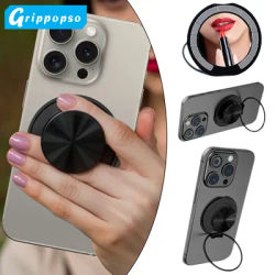 Grippopso Magnetic Suction Phone Mount Built-in Mirror Socket for MagSafe Grip Holder, Adjustable Cell Phone Stand for Desk