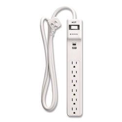 NXT Technologies 6-Outlet Plus USB Surge Protector, 6 AC Outlets/2 USB Outlets, 4 ft Cord, 1,500 J, White (NXTNX61426)