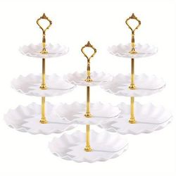 TEMU 3pcs Party Three-layer Cake Stand, Plastic Fruit Plate Paper Cup Cake Stand, European Style Dessert Stand, Suitable For Birthday, Wedding, Party, Graduation Ceremony Dessert Stand Cake Stand