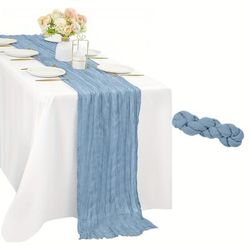 TEMU Elegant Cheesecloth Table Runner - 1pc, Semi-sheer Polyester, Weddings, Bridal Showers & Graduation Parties