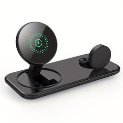 TEMU 2 In 1 Magnetic Wireless Charger Stand Pad For 15 14 Pro Max Iwatch /10/9/8/7/6/5 Airpods 4/3/2 Charging Station Dock