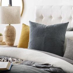 Umar 18" Square Modern Pillow plush solid Cotton Charcoal Throw Pillow - Boutique Rugs