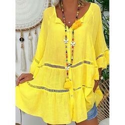 Per donna Mini Abito Abiti effetto lino Finto cotone e lino Vestito a caftano Vestito Casual Elegante Vintage Essenziale Manica Svasata Casuale Quotidiano Vacanza Vestibilità comoda Semplice Manica