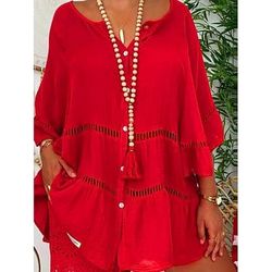 Per donna Mini Abito Abiti effetto lino Finto cotone e lino Vestito a caftano Vestito Casual Elegante Vintage Essenziale Manica Svasata Casuale Quotidiano Vacanza Vestibilità comoda Semplice Manica