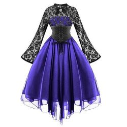 Retrò Vintage Punk Gotico Vestito Mascherata Strega Pizzo Costume Per donna Fantasia Stile Steampunk Notte di Valpurga Halloween Carnevale Mascherata Halloween Evento / Festa Adulti Vestito