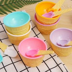 TEMU 6-pack Ice Cream Bowls And Spoons Set, Plastic Dessert Cups For Birthday Party Decor, Ice Cream Party Supplies, Picnic & Outdoor Dining, Food Contact Safe