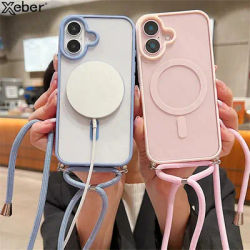 Strap Case For iPhone 16 15 14 13 12 11 Pro Max Plus X Xs Magsafe Crossbody Lanyard Shockproof