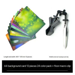 A4/A5 Size Background Painting Card 12pcs Double-side 24-Color Macro Photography Background Card w/ Macro Clamp optional, Guage