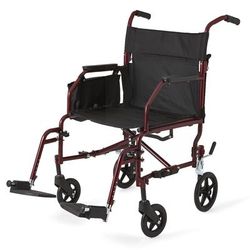 Medline Basic Steel Transport Chair, Red Frame/Black Upholstery, 1 EA (MDS808200KD)