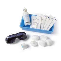 Medline Cataract Eye Care Kit with Cotton Balls, Oval Eye Pads, Sterile Eyewash, Micropore Tape, and Gray Protective UV Glasses, 8/CS (DYND09000)
