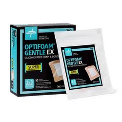 Medline Optifoam Gentle EX Bordered Foam Dressing in Educational Packaging, 3" x 3", 10/BX (MSCEX33EPZ)