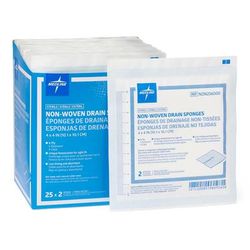 Medline Sterile Nonwoven Gauze Drain Sponges, Premium, 6-Ply, 4" x 4", 2/Pack, 600/CS (NON256000)