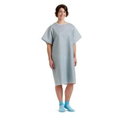 Medline Traditional Patient Gown with Straight Back, Ties, Star Print, One Size Fits Most, 12/DZ (MDTPG2RSBSTAZ)
