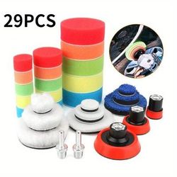 TEMU 29pcs Car Foam Drill Polishing Pad Kit 1.2/2/3 Inch Buffing Pads Sponge Set Kit M14 Drill Adapter Power Tool Car Polisher