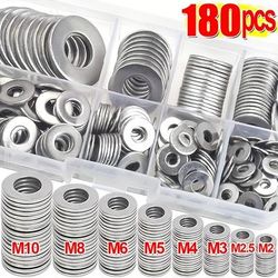 TEMU 180pcs Stainless Steel Flat Washers Assortment Kit - Durable Metal Hardware For Diy, Automotive, Plumbing - Corrosion-resistant, Washers Set