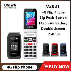 UNIWA V202T 4G Feature Phone Dual Screen Big Push-Button Flip Mobile Phone for Elderly 1450mAh Battery SOS Emergency Call Button
