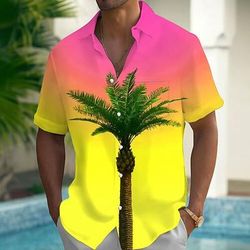 Per uomo Albero di cocco Colore sfumato Piante tropicali Camicia hawaiana Camicia con bottoni Camicia Aloha Manica corta Hawaiano Ricorrere Da mare Per eventi Abbigliamento mare Estate Primavera