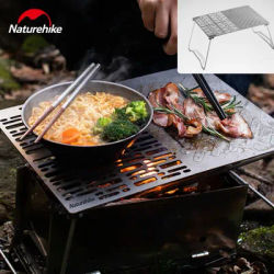 Naturehike Titanium Frying Plate Camping BBQ Grilled Rack Portable Folding Small Table Outdoor Cooking Steak Charcoal Net Rack