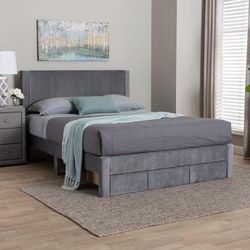 Elora Modern Pleated Velvet Queen Size Storage Bed by Wholesale Interiors INC in Grey (Size ONE SIZE)