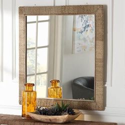 Geralyn Japandi Natural Seagrass Square Wall Mirror by Wholesale Interiors INC in Natural (Size ONE SIZE)
