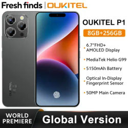 OUKITEL P1 Smartphone 6.7'' AMOLED Display 8GB 256GB MTK Helio G99 Android 14 Global Version 50MP Camera 5150mAh NFC Cellphone