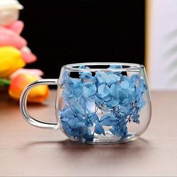 TEMU 1pc Round Double Layer Glass Cup, Genuine Floral Cup, 5.9oz, Hand Wash Only, Reusable, Multipurpose, For Coffee, Breakfast, Tea