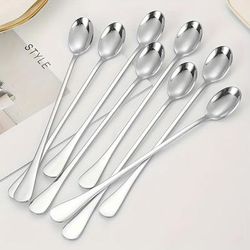 TEMU 10pcs Stainless Steel Long Handle Spoons Set - Dishwasher Safe, No Electricity Needed, Ideal For Ice Cream, Coffee, Tea Stirring - Kitchen Flatware Accessories, Kitchen Utensils