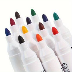 TEMU 12-pack Colorful Whiteboard Markers - Medium Point, Low-odor, Assorted Colors, Ergonomic Plastic Material For Smooth Writing, Ideal For Calendars & Planning Boards