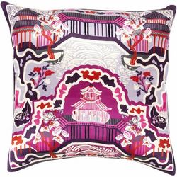 Hebersham 20" Square Traditional Silk Lavender/Ivory/Dark Plum/Fuchsia/Magenta/Red Throw Pillow - Boutique Rugs