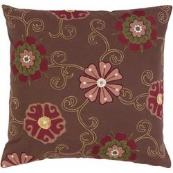Milverton 18" x 18" Cottage Cotton Dark Brown/Dark Red/Dark Green/Camel/Wheat/White/Brick Red/Off White/Olive/Tan/Peach/Rust Throw Pillow - Boutique Rugs