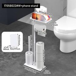 TEMU 1 Set, Multifunctional Independent Toilet Paper Holder, Toilet Cleaning Brush, With Storage Tray And Phone Holder, Suitable For Home, Hotel Or Bathroom, White/black Standing Tissue Holder