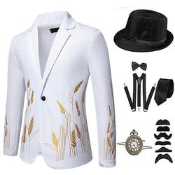 Anni 1920 Ispirato al vintage Il grande Gatsby Costume da festa Set di accessori Stampa Senza colletto Costume Per uomo Halloween Festa Sera Casual Quotidiano Adulti Cappotto