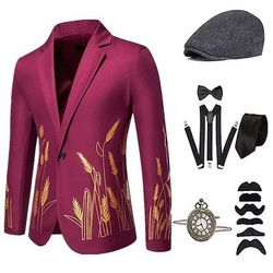 Anni 1920 Ispirato al vintage Il grande Gatsby Costume da festa Set di accessori Stampa Senza colletto Costume Per uomo Halloween Festa Sera Casual Quotidiano Adulti Cappotto