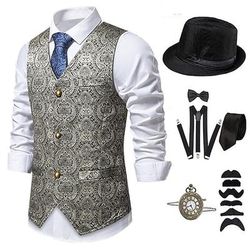 Anni 1920 Ispirato al vintage Il grande Gatsby Costume da festa Mascherata Set di accessori Senza maniche Stampa Senza colletto Costume Per uomo Halloween Festa Sera Casual Quotidiano Cravatta