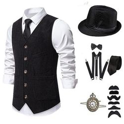 Anni 1920 Ispirato al vintage Il grande Gatsby Costume da festa Mascherata Set di accessori Senza maniche Senza colletto Costume Per uomo Halloween Festa Sera Casual Quotidiano Adulti Gilet Cappello