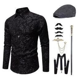 Anni 1920 Ispirato al vintage Il grande Gatsby Costume da festa Set di accessori Collo ripiegato Costume Per uomo Halloween Festa Sera Casual Quotidiano Adulti Blusa Cappello