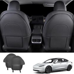 TEMU 2pcs For Model Y&model 3 2019-2023 Back Seat Protector For Car Seat Back Cover Accessories For Model Y&model 3 2019-2023 Pu Leather Kick Mats Anti-footprint Anti-scratch With Storage Bag