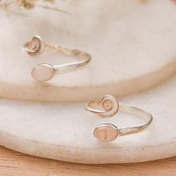 'Curly-Shaped Sterling Silver and Rose Quartz Toe Ring Pair'