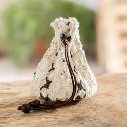 'Multi-Purpose Ivory Brown Adjustable Macrame Cotton Pouch'