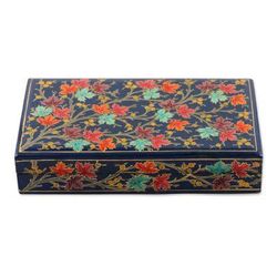Festive Trees in Blue,'Hand-Painted Papier Mache Box with Tree Motif'