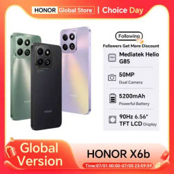 HONOR X6b Global Version 4G Smartphone Mediatek Helio G85 6.56 inches 90Hz TFT LCD Display 50MP Dual Camera 5200mAh Battery